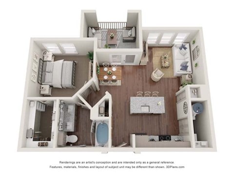 Floor plan for 1 bed, 1 bath, 776 sqft